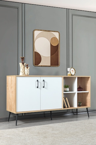 4611 Şile Metal Ayaklı Metal Kulplu 160 Cm Konsol - Yemek Odası Beyaz - Safir Beyaz - Safir