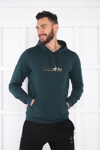 Escetic Spor Erkek Yeşil Cepli, Kapüşonlu Sweatshirt-4175