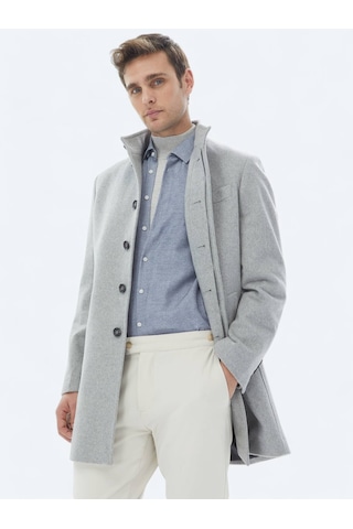 Kip Gri Regular Fit Casual Dokuma Palto Gri