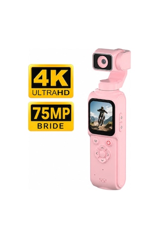 Qstar 4k Profesyonel Vlog Kamerası Pembe 330 Döner Lensli Dijital Video Kamera Yüksek Stabilizasyon