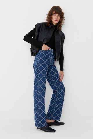 Baklava Desen Jean Pantolon Mavi Mavi