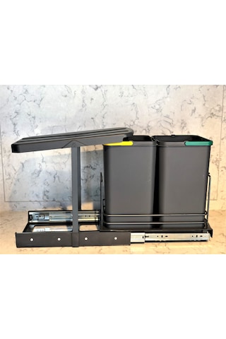 Starax S-2392 Antrasit 12+12 Litre Çöp Kovası Dolap İçi Teleskopi