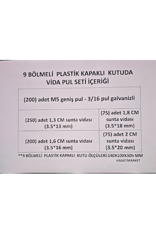 Vida Pul Seti - 801 Adet -9bölmeli Kapaklı Kutuda 13 MM