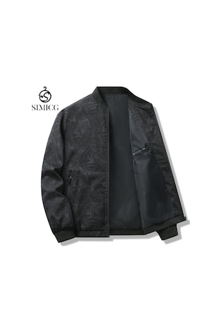 Erkek İlkbahar Ve Sonbahar Beyzbol Yaka Uzun Kollu Günlük Hırka Ceket Siyah