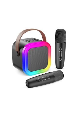 Robeve Blic 2 Mikrofonlu Çocuk Karaoke Hoparlör Ve Bluetooth Hoparlör Led Işıklı Mini Karaoke Seti, 6 Farklı Ses Efekti, Uzun Pil Ömrü, Taşınabilir Çocuk Mikrofonu Ve Çocuk Müzik Aleti Siyah