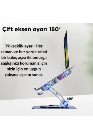 Çift Fanlı Ayarlanabilir Metal Laptop Standı 360 Derece Dönebilen