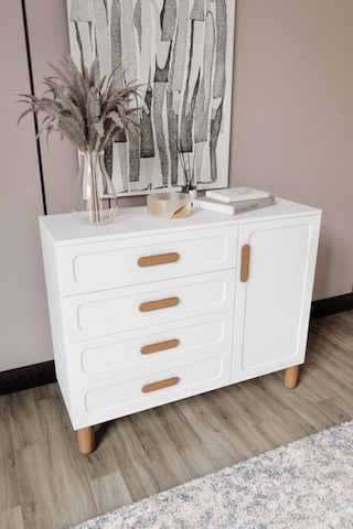 Flora Bohem Serisi 4 Çekmeceli 1 Kapaklı Şifonyer Modern Tasarım Mdf Mebran Kapak Beyaz 95x90 Beyaz - Altın