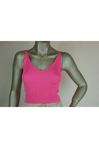 İvita İnce Fitilli Çok Zarif Neon Pembe Kısa Crop