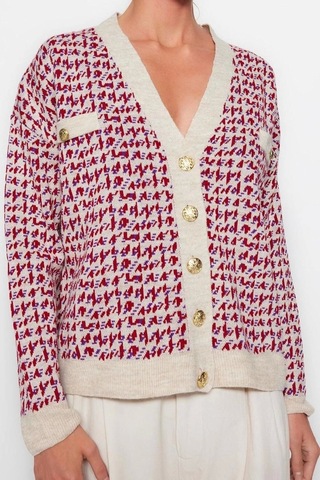 Frm Kadın Moda Şık Regular V Yaka Oversize Geniş Kalıp Triko Hırka Bej