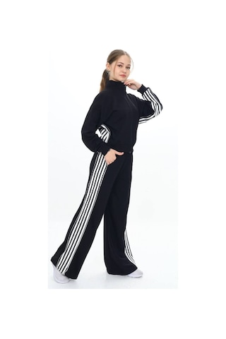 Kız Çocuk %100 Pamuk Oversize Alt&üst Uzun Kol Eşofman Takımı-183-eşt-0023 Siyah