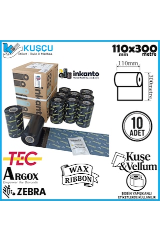 10 Adet Armor 110mmx300mt Wax Ribon Kuşe&vellum
