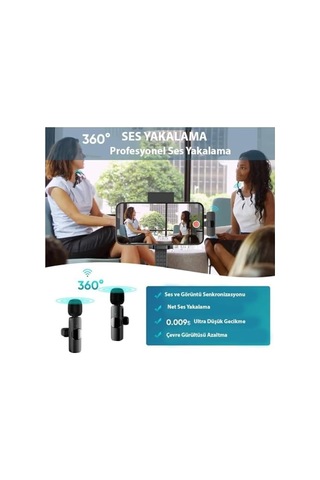 K9-d2 Type-c Lightning Dönüştürücülü Wireless Kablosuz Çiftli Yaka Mikrofonu