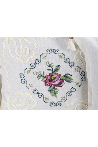 Kanaviçe Işlemeli 2 Li Kırlent Kılıfı Gül Demet-mor Renk