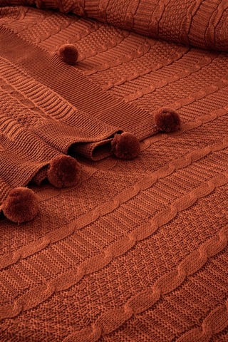 Triko Örme Battaniye Takımı-nakışlı Yatak Seti-tivoli Rosetta Kiremit