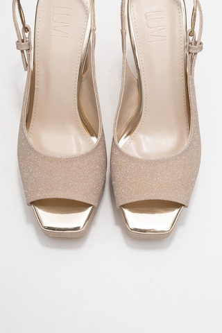 Glora Altın Simli Kadın Platform Topuklu Abiye Ayakkabı Altın