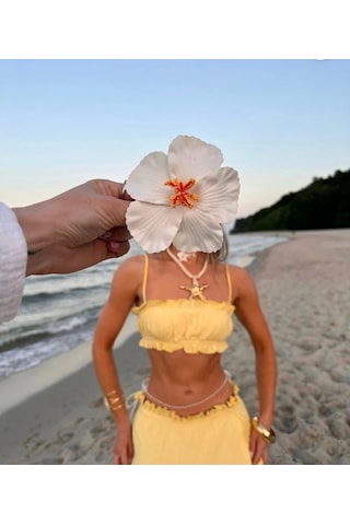 Hawaii Hibiskus Çiçekli Pens Toka - El Emeği Tropik Plaj Ve Günlük Saç Tokası Beyaz