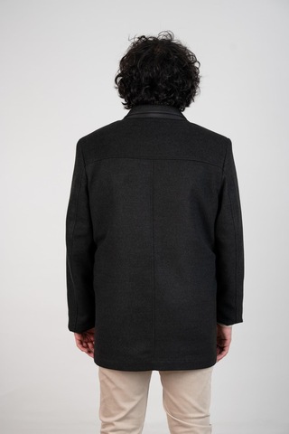 Yakalı Klasik Kesim Fermuarlı Kaşe Erkek Kaban Antrasit