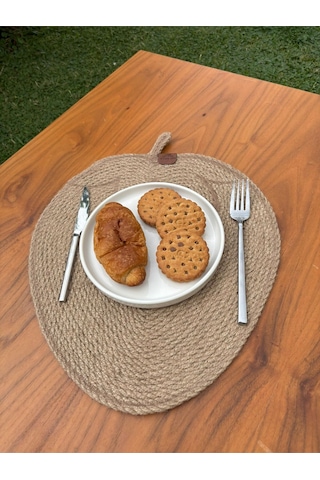 Doğal Jüt İp Elma Şekilli Amerikan Servis - Supla 38x35 Cm Şık Ve Rustik Dokunuş Natural
