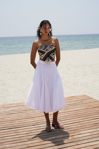 Dikiş Detay Maxi Etek Beyaz