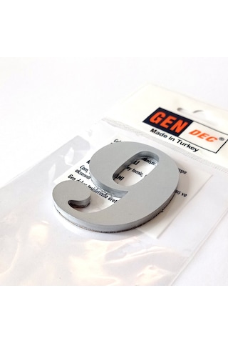 Gendec Kapı Numarası 8Cm No:9 Metalik Gri Kendinden Yapışkanlı Nu