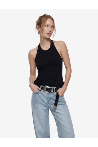 Koton Slim Fit Bel Vurgulu Halter Yaka Kolsuz Peplum Bluz Siyah 6sal30289ık
