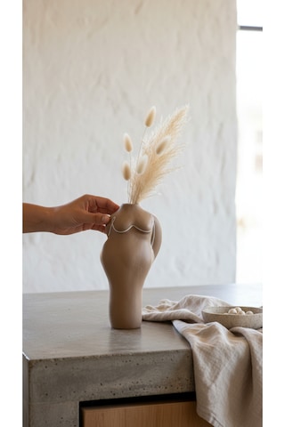 Terracotta Gövde Şekilli Vazo Dekoratif Modern Salon Konsol Bohem Heykelsi Seramik Vazo 20 Cm Açık Kahverengi