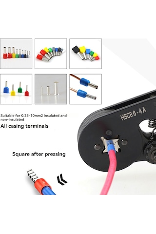 Vkemall Hsc8 6-4a Dört Köşe Boru Terminale Soğuk Pres Crimp Aleti, Su Gölü Yeşili Kaymaz Tutamaklı, 0.25-10m /23-7awg El Aracı