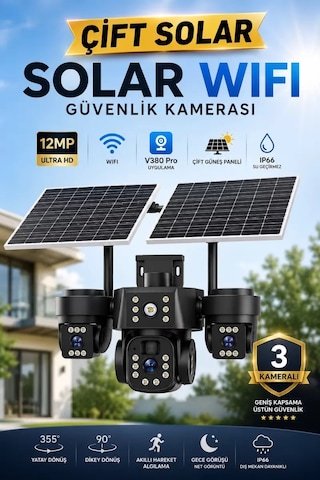 V380 Pro Maro Wifi 12MP Üç Kameralı UltraHD Güneş Enerjili Akıllı Güvenlik Kamerası - 12MP ürün