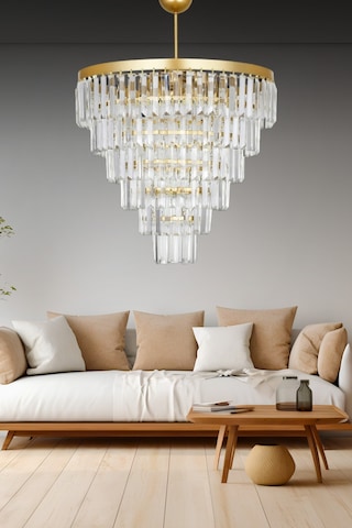 Nilsa Gold 50x50 Cm'lik Kristal Taşlı Lüks Avize - Yatak Odası - Salon - Mutfak - Hol Altın