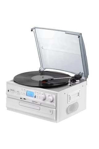 Beyaz Nostaljik Pikap Cd Çalar Bluetoothlu Kumandalı Radyo Mp3 Usb 33-45-78 Lik Plaklar 1 Adet