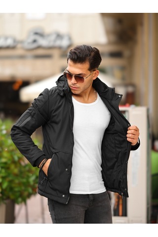 Outdoor Su Ve Rüzgar Geçirmez Kapitone Içi Kürklü Softshell Mont Siyah