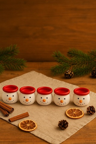 Yeniyıl Yılbaşı Dekoru İçin 6 Lı Noel Kardan Adam Figürlü Dekoratif El Yapımı Mini Mumluk Seti 5 Cm Dekoratif Obje