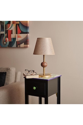 Safir Light Ahşap Detaylı Metal Abajur - Eskitme - 43x25x25 Cm Eskitme