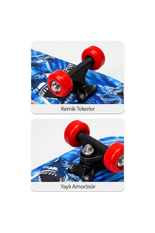 Büyük Boy Kaykay 80 Cm 8 Katmanlı Canlı Desenli Kemik Teker Kaymaz Skateboard 3108 Gri