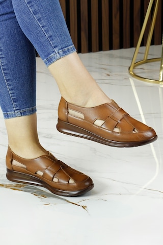 Erkan Saçmacı Aida Taba Hakiki Deri Kesik Detaylı Lastikli Slip-on Günlük Ayakkabı