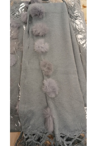 Angora Ponponlu Şal 60x180 - Gri Gri