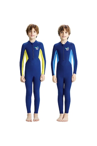 Dıve & Saıl Çocuk Açık Hava Güneş Kremi Hızlı Kuruyan Mayo Uzun Kollu Tek Parça Şnorkel Takım Elbise Mavi