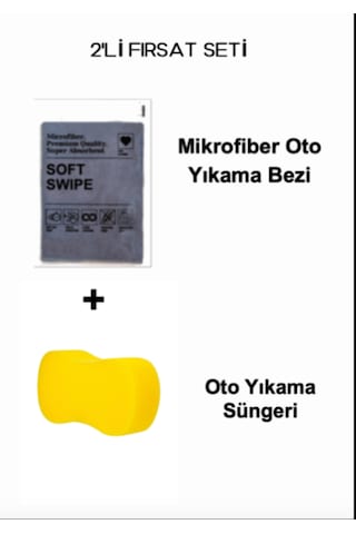 2'li Mikrofiber Oto Cam Yıkama Kurutma Silme Bez & Sünger Set
