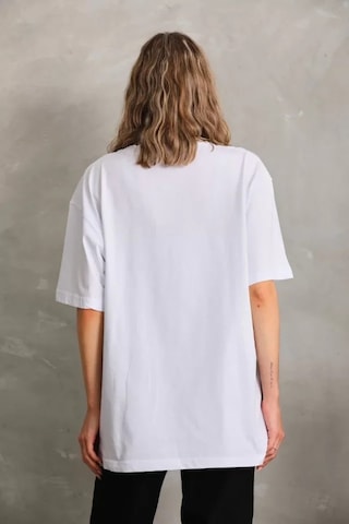 Ge Ticaret Unisex Bisiklet Yaka 20/1 Düz Oversize T-shirt - Beyaz Beyaz