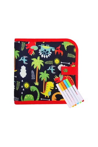 Aubyhe Kırmızı Dinozor Desenli Çocuk Taşınabilir Çizim Defteri - Tekrarlı Yazma Özelliği, 10 Sayfa Ve 6 Renkli Kalem Seti Çok Renkli