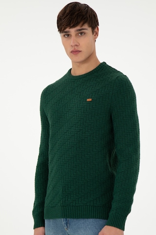 U.S. Polo Assn. Erkek Slim Fit Bisiklet Yaka Koyu Yeşil Kazak 50297050-VR079