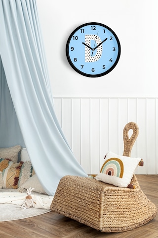 D Harfi Erkek Odası Duvar Saati - 30cm - Önü Camlı Siyah Kasa - Sessiz Mekanizma-jh1156 Siyah