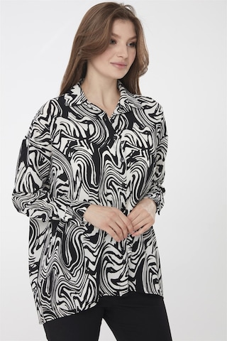 Desen Triko Kadın Zebra Desenli Gömlek 22802 Siyah
