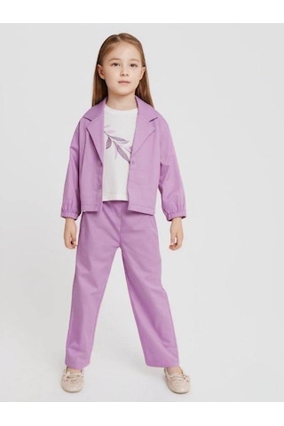 Çikoby Kız Çocuk Pantolon Ceket T-shirt Üçlü Takım-15679 Lila