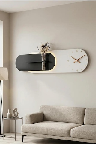 Kardelen Ahşap Pilli Ledli İskandinav Tarzı Salon Duvar Rafı Modern Çiçeklik 112 X 28 Cm Paris Grisi - Antrasit
