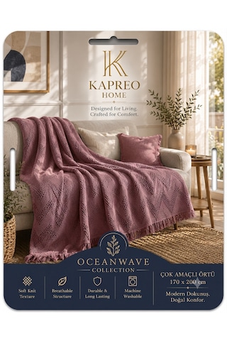 Kapreo Home Oceanwave Çok Amaçlı Örtü 170 X 200 Gül Kurusu