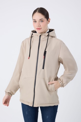 Spor Kadın Kürklü Su Ve Rüzgar Geçirmez Kapüşonlu Mont & Kaban & Parka Taş