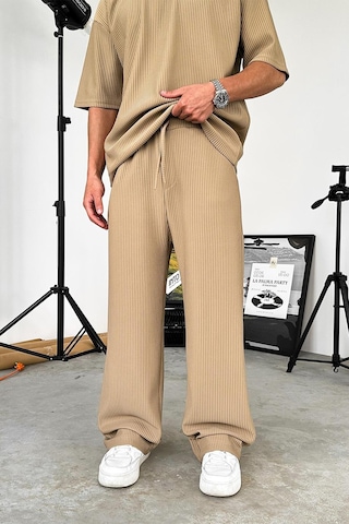 Bej Fitilli Baggy Pantolon Bej