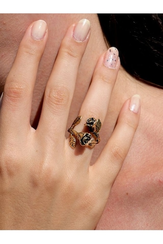 Ikili Gül Işlemeli Antik Eskitme Ayarlanabilir Kadın Yüzük Euy9 Sarı