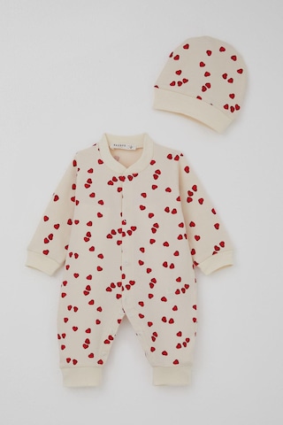 Breeze Kız Bebek Tulum Sevgi Temalı Kalp Desenli 0-6 Ay, Krem Krem